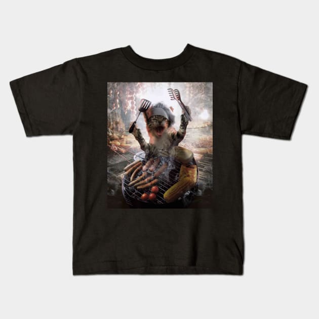 Cat BBQ Kids T-Shirt by Random Galaxy